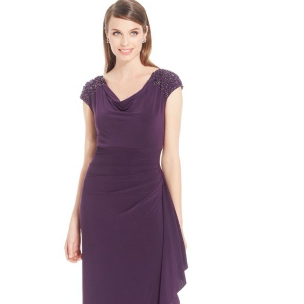 Alex Evenings Purple Beaded Maxi Evening Dress Size 6